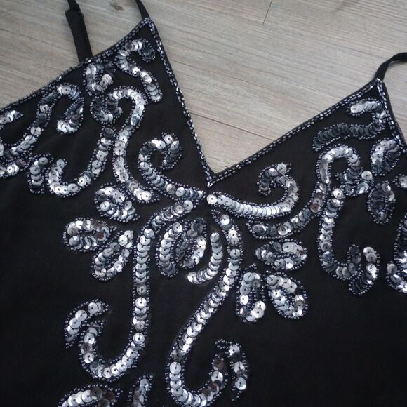 Y2K Sheer Black Beaded Sequin Mesh Fairy Top - Picture 2 of 4